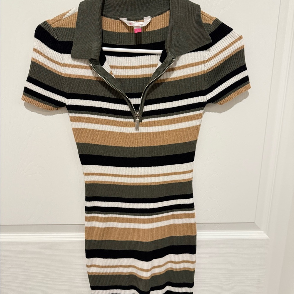 Striped Knit Dress with Zipper Collar